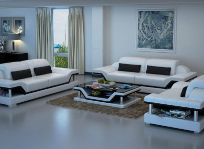 Leder Polster Couchen Sofa Luxuriöse Sofagarnitur 3+2 + Couchtisch Garnitur Neu